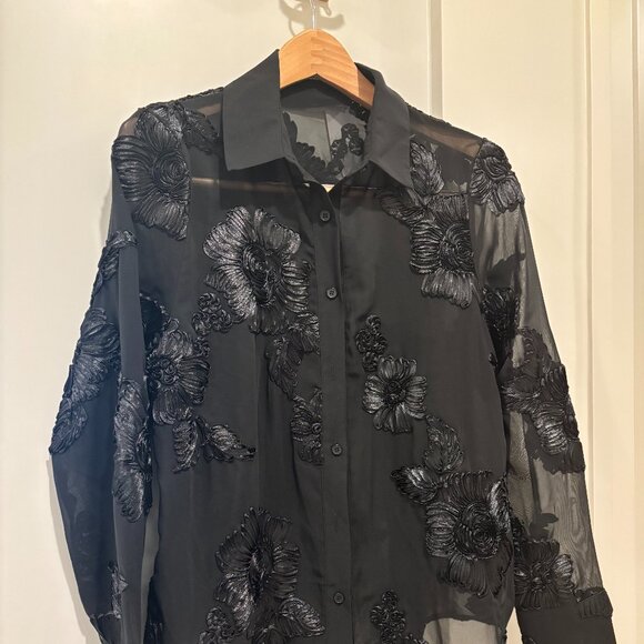 Anewsta Black Sheer Floral Embroidered Blouse (Size S / US 4) - Picture 1 of 4